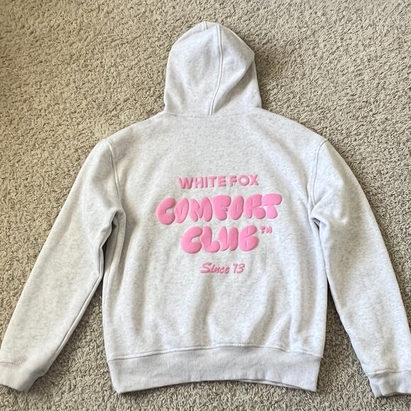 White Fox Hoodie Comfort Club Gray Pink Size XS/S - Picture 4 of 5